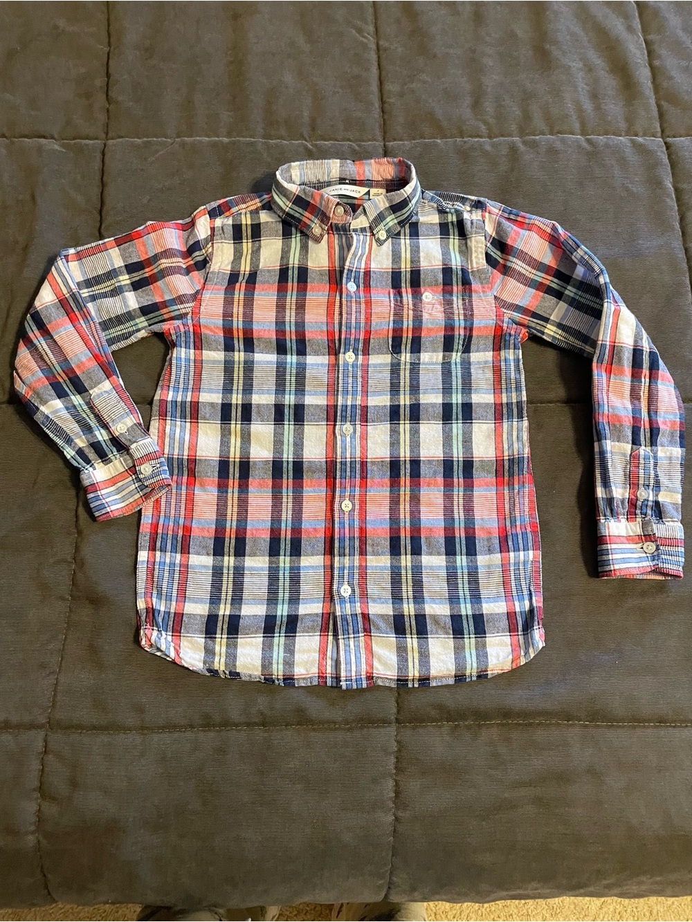 Janie and Jack Red, Navy & White Plaid Button-Down Shirt